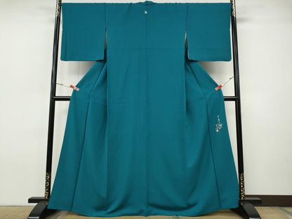 平和屋着物●上質な色無地　作家物　菊地紋　納戸色　正絹　逸品　CABI9655ut