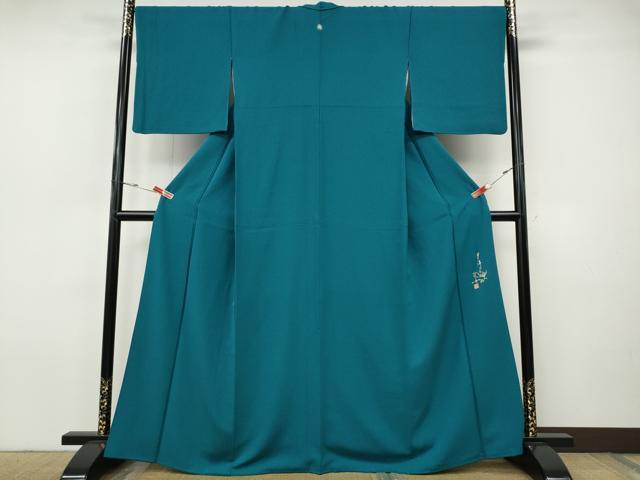 平和屋着物●上質な色無地　作家物　菊地紋　納戸色　正絹　逸品　CABI9655ut