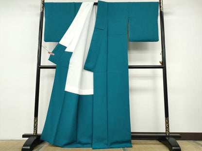 平和屋着物●上質な色無地　作家物　菊地紋　納戸色　正絹　逸品　CABI9655ut