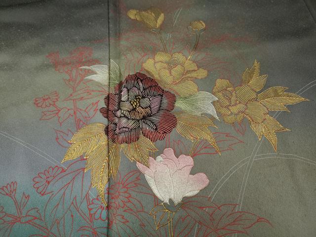 平和屋着物●訪問着　作家物　枝花文　暈し染め　金銀彩　正絹　逸品　CABI9659ut