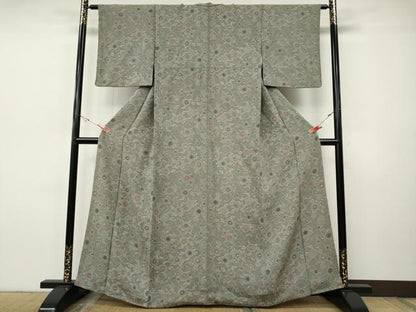 平和屋着物●上質な小紋　型染め　舞花文　鬼しぼ縮緬　正絹　逸品　CABI9662ut