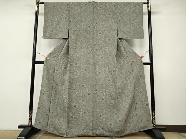 平和屋着物●上質な小紋　型染め　舞花文　鬼しぼ縮緬　正絹　逸品　CABI9662ut