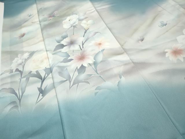平和屋着物●染色作家　草野一騎　訪問着　花蝶文　暈し染め　金銀彩　正絹　逸品　CABI9663ut