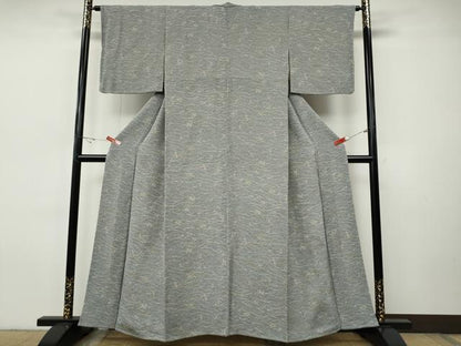 平和屋着物●上質な小紋　芝草花文　鬼しぼ縮緬　正絹　逸品　CABI9664ut