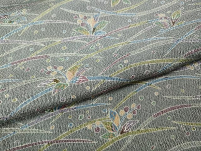 平和屋着物●上質な小紋　芝草花文　鬼しぼ縮緬　正絹　逸品　CABI9664ut