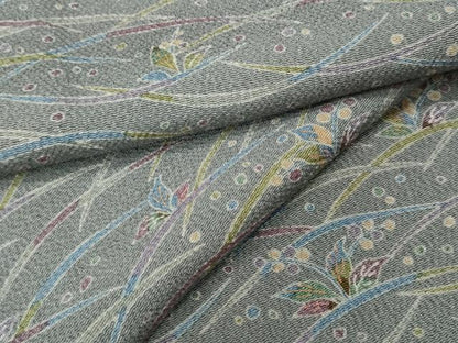 平和屋着物●上質な小紋　芝草花文　鬼しぼ縮緬　正絹　逸品　CABI9664ut