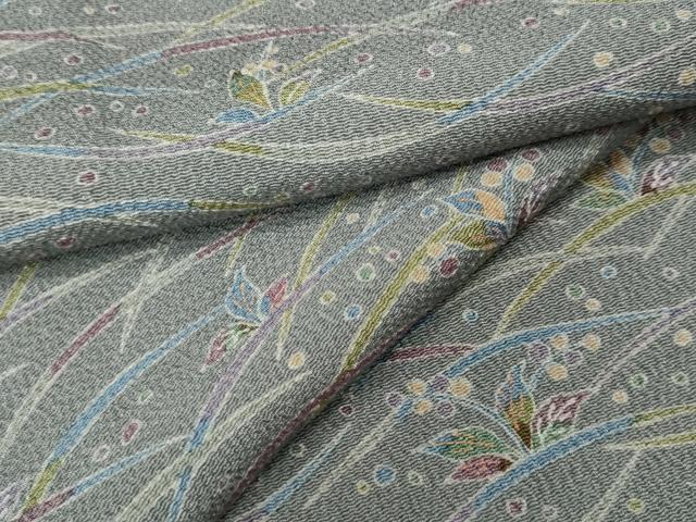 平和屋着物●上質な小紋　芝草花文　鬼しぼ縮緬　正絹　逸品　CABI9664ut