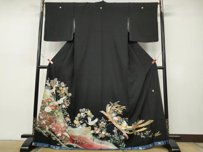 平和屋着物●豪華黒留袖　作家物　駒刺繍　束ね熨斗飛鶴花文　暈し染め　金彩　正絹　逸品　CABI9665ut