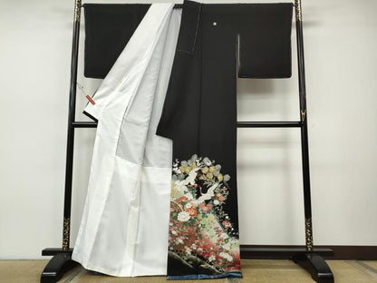 平和屋着物●豪華黒留袖　作家物　駒刺繍　束ね熨斗飛鶴花文　暈し染め　金彩　正絹　逸品　CABI9665ut