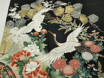 平和屋着物●豪華黒留袖　作家物　駒刺繍　束ね熨斗飛鶴花文　暈し染め　金彩　正絹　逸品　CABI9665ut