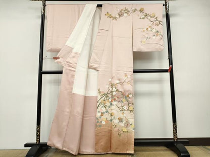 平和屋着物●中国三大刺繍　スワトウ刺繍　訪問着　雪輪枝花文　暈し染め　金彩　正絹　逸品　CABI9671ut