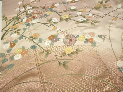 平和屋着物●中国三大刺繍　スワトウ刺繍　訪問着　雪輪枝花文　暈し染め　金彩　正絹　逸品　CABI9671ut
