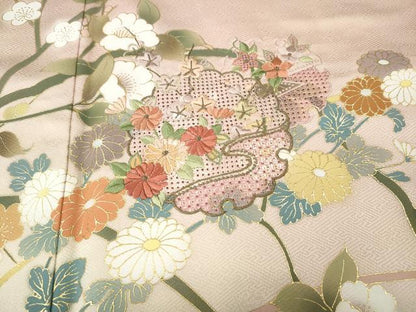 平和屋着物●中国三大刺繍　スワトウ刺繍　訪問着　雪輪枝花文　暈し染め　金彩　正絹　逸品　CABI9671ut