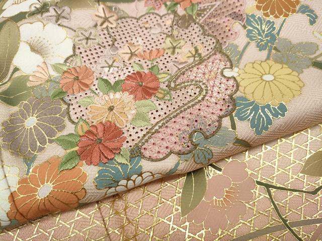 平和屋着物●中国三大刺繍　スワトウ刺繍　訪問着　雪輪枝花文　暈し染め　金彩　正絹　逸品　CABI9671ut