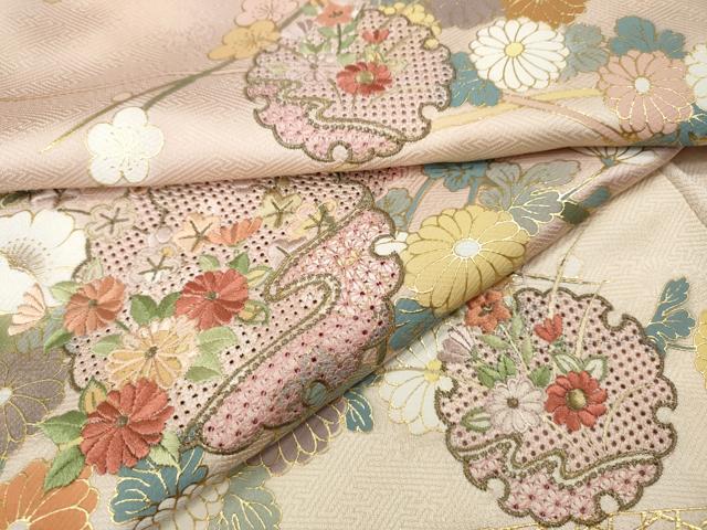 平和屋着物●中国三大刺繍　スワトウ刺繍　訪問着　雪輪枝花文　暈し染め　金彩　正絹　逸品　CABI9671ut