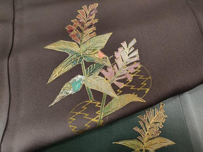 平和屋着物●訪問着　草花文　暈し染め　金彩　正絹　逸品　CABI9673ut
