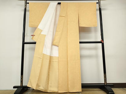 平和屋着物●上質な色無地　舞葉地紋　杏色　正絹　逸品　CABI9675ut