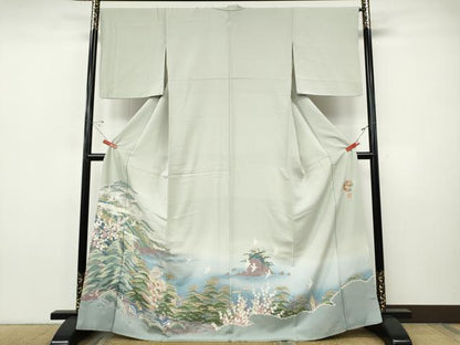 平和屋着物●豪華色留袖　友禅　作家物　飛鶴風景草花文　暈し染め　正絹　逸品　CABI9682ut