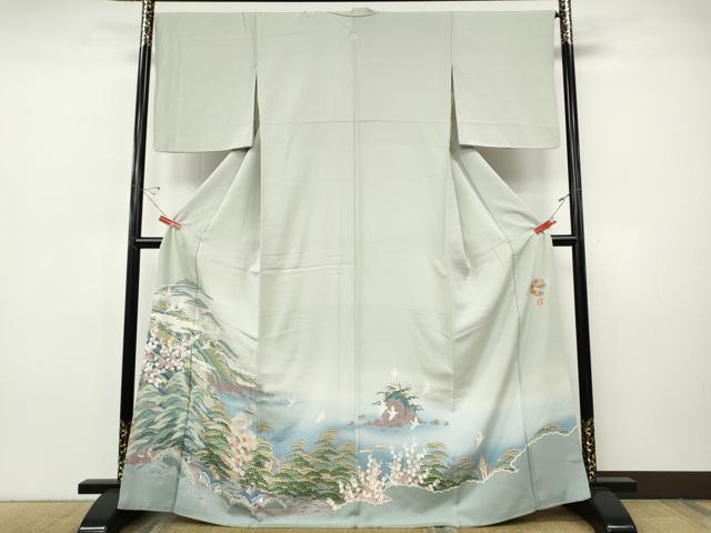 平和屋着物●豪華色留袖　友禅　作家物　飛鶴風景草花文　暈し染め　正絹　逸品　CABI9682ut