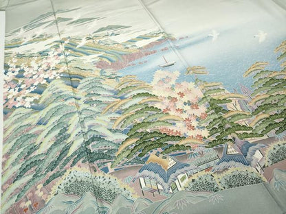 平和屋着物●豪華色留袖　友禅　作家物　飛鶴風景草花文　暈し染め　正絹　逸品　CABI9682ut