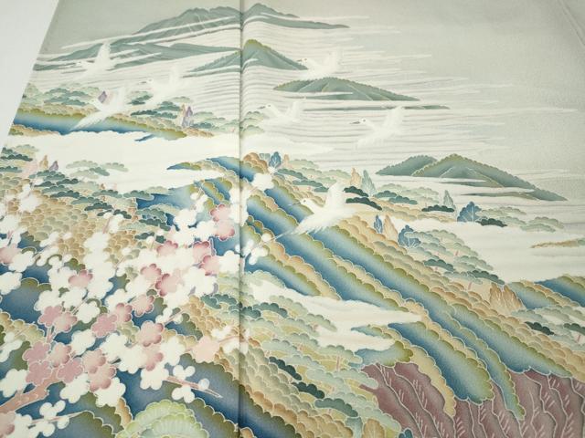 平和屋着物●豪華色留袖　友禅　作家物　飛鶴風景草花文　暈し染め　正絹　逸品　CABI9682ut