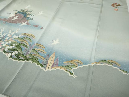 平和屋着物●豪華色留袖　友禅　作家物　飛鶴風景草花文　暈し染め　正絹　逸品　CABI9682ut