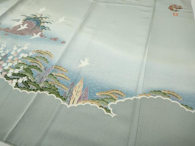 平和屋着物●豪華色留袖　友禅　作家物　飛鶴風景草花文　暈し染め　正絹　逸品　CABI9682ut