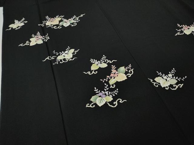 平和屋着物○訪問着 駒刺繍 草花文 黒地 金彩 正絹 逸品 CABI9687ut