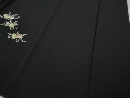 平和屋着物●訪問着　駒刺繍　草花文　黒地　金彩　正絹　逸品　CABI9687ut
