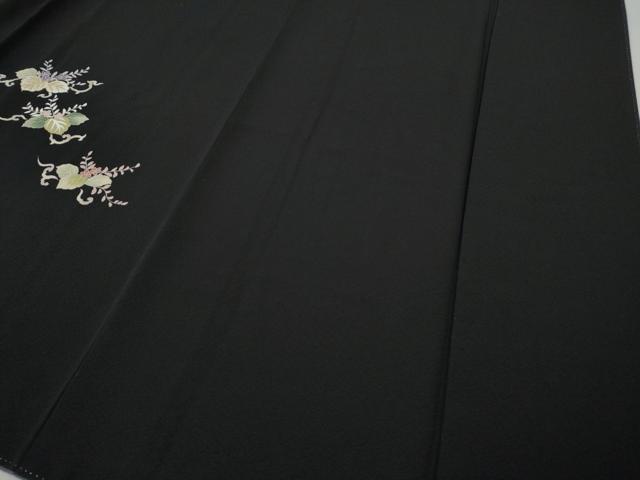 平和屋着物●訪問着　駒刺繍　草花文　黒地　金彩　正絹　逸品　CABI9687ut