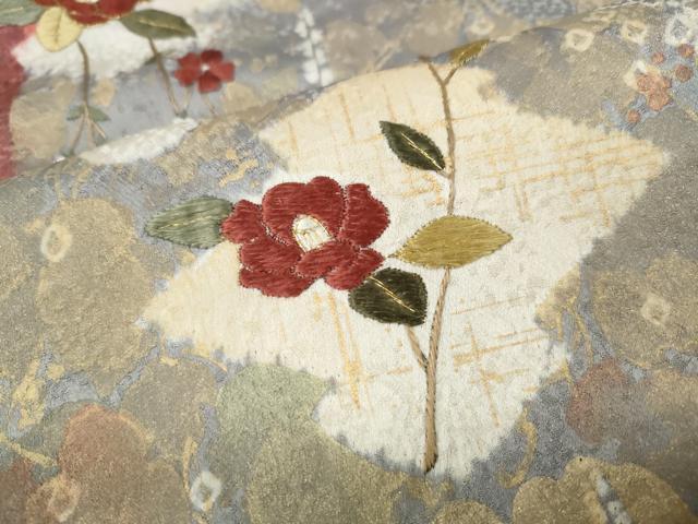 平和屋着物●訪問着　杢目絞り　刺繍　松皮菱枝椿文　金彩　正絹　逸品　CABI9688ut
