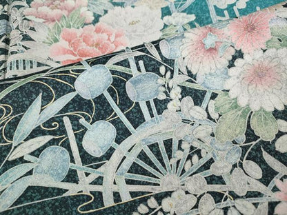 平和屋着物●訪問着　水車飛鳥草花文　たたき染め　金彩　正絹　逸品　CABI9689ut
