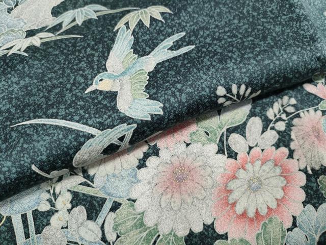 平和屋着物●訪問着　水車飛鳥草花文　たたき染め　金彩　正絹　逸品　CABI9689ut
