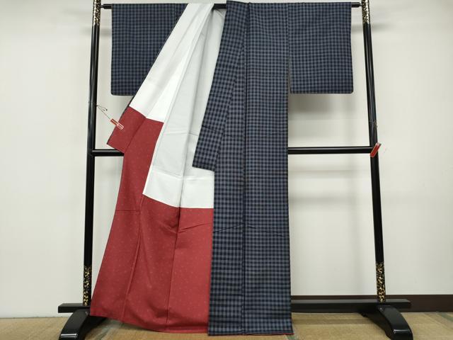 平和屋着物●本場大島紬　格子柄　正絹　逸品　CABI9690ut
