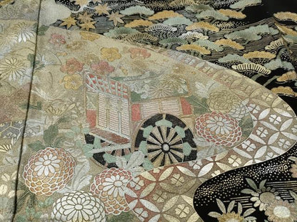 平和屋着物●豪華黒留袖　作家物　御所車鶴草花文　金銀彩　正絹　逸品　CABI9691ut