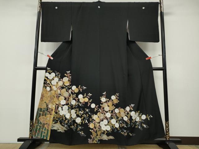 平和屋着物●豪華黒留袖　鳳凰籬草花文　金彩　正絹　逸品　CABI9692ut
