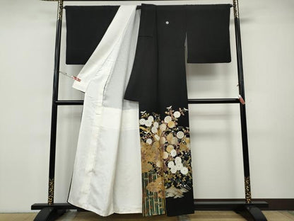 平和屋着物●豪華黒留袖　鳳凰籬草花文　金彩　正絹　逸品　CABI9692ut