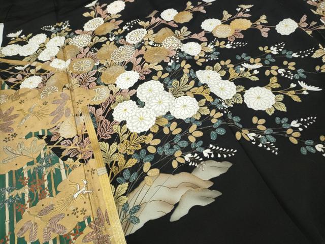 平和屋着物●豪華黒留袖　鳳凰籬草花文　金彩　正絹　逸品　CABI9692ut