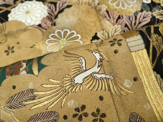 平和屋着物●豪華黒留袖　鳳凰籬草花文　金彩　正絹　逸品　CABI9692ut