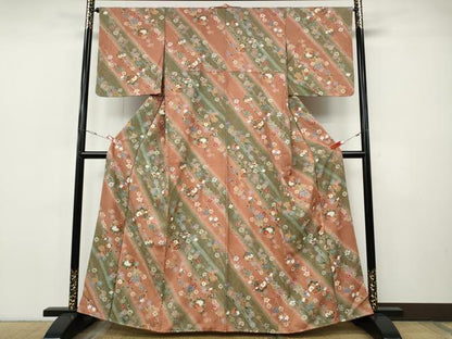 平和屋着物●上質な小紋　斜線舞花文　暈し染め　金彩　正絹　逸品　未使用　CABI9699ut