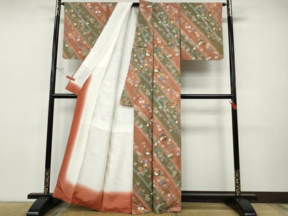 平和屋着物●上質な小紋　斜線舞花文　暈し染め　金彩　正絹　逸品　未使用　CABI9699ut