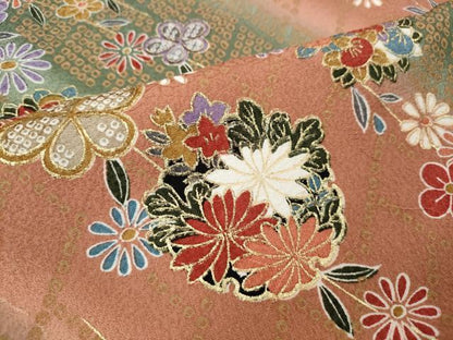 平和屋着物●上質な小紋　斜線舞花文　暈し染め　金彩　正絹　逸品　未使用　CABI9699ut