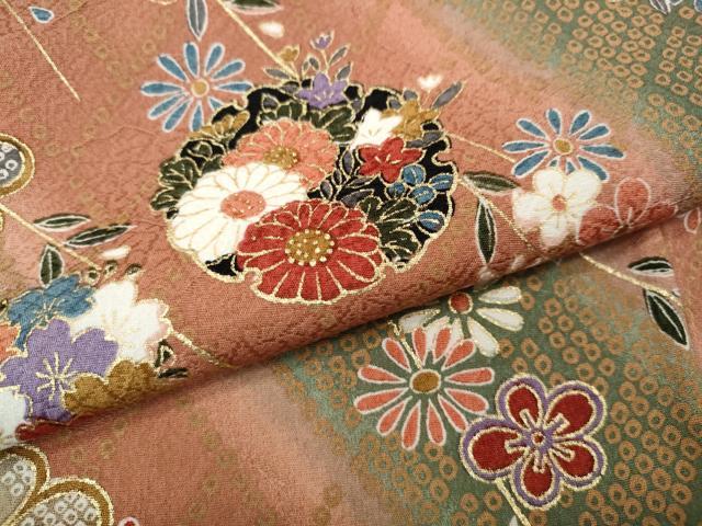 平和屋着物●上質な小紋　斜線舞花文　暈し染め　金彩　正絹　逸品　未使用　CABI9699ut