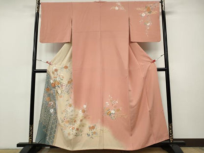 平和屋着物●訪問着　籬露芝花文　暈し染め　金彩　正絹　逸品　CABI9700ut