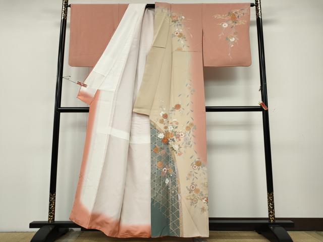 平和屋着物●訪問着　籬露芝花文　暈し染め　金彩　正絹　逸品　CABI9700ut
