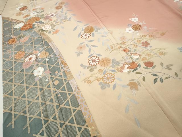 平和屋着物●訪問着　籬露芝花文　暈し染め　金彩　正絹　逸品　CABI9700ut