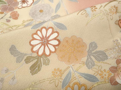 平和屋着物●訪問着　籬露芝花文　暈し染め　金彩　正絹　逸品　CABI9700ut