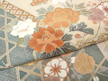 平和屋着物●訪問着　籬露芝花文　暈し染め　金彩　正絹　逸品　CABI9700ut