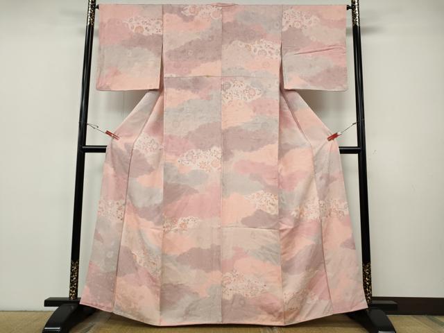 平和屋着物●上質な小紋　地紋起こし　雲重ね草花文　正絹　逸品　CABI9701ut