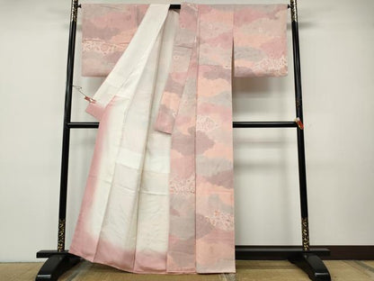 平和屋着物●上質な小紋　地紋起こし　雲重ね草花文　正絹　逸品　CABI9701ut
